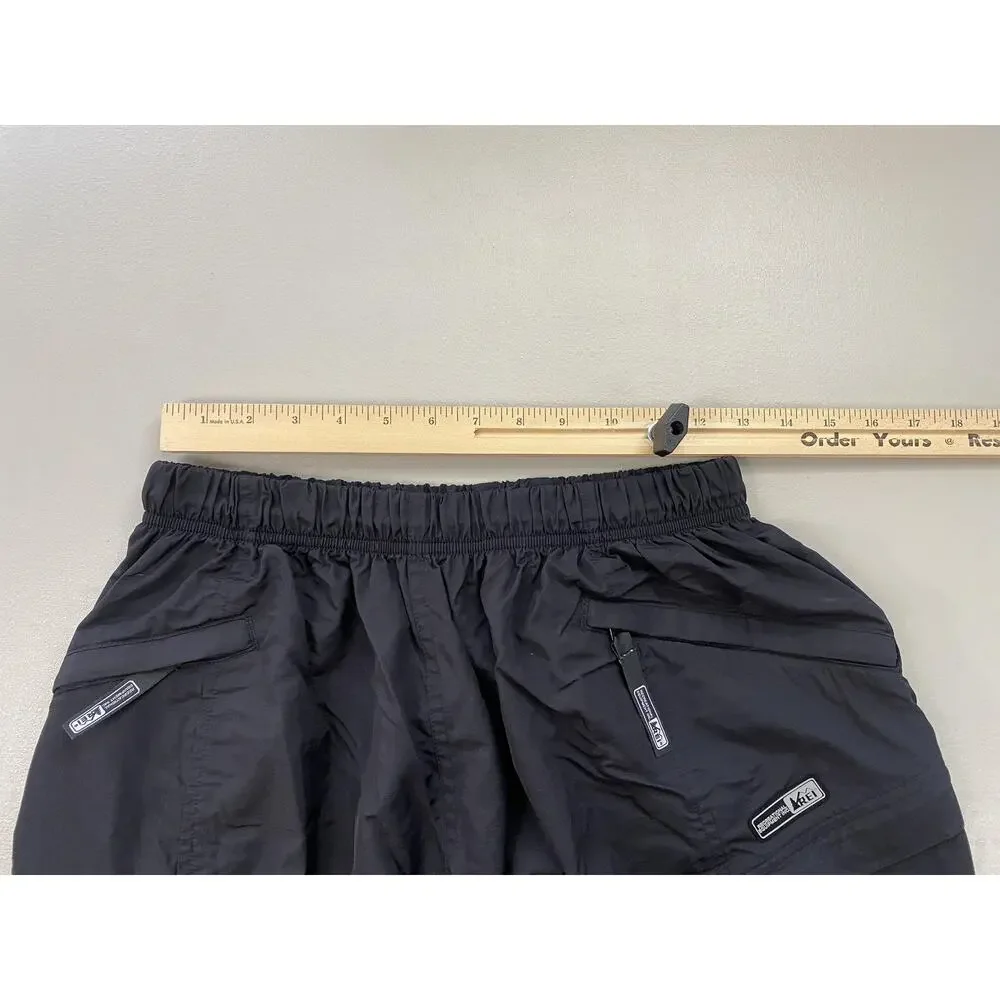 REI Windbreaker Pant Mens Large Black Nylon Hiking Elastic Waist Zip Pockets 32L